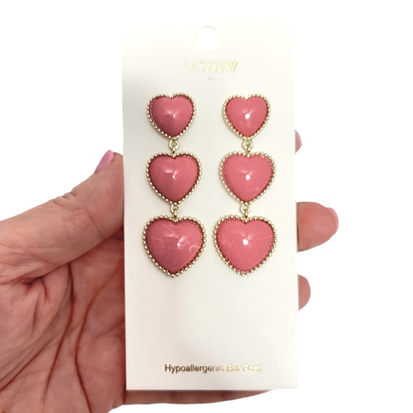 J. CREW Heart Drop Earrings Punk Triple Heart Dangle Earrings NWT - Picture 7 of 7
